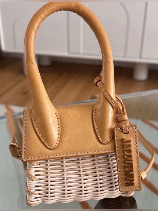 Jacquemus Handbags - Jacquemus Le Chiquito Moyen Osier Leather and Cream Wicker Mini Bag